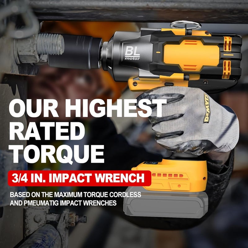 Labfintom Cordless Impact Wrench 3/4" for De-Walt 20V Battery, 1475 Ft-lbs (2000N.m) High Torque power Impact Gun Heavy Duty Brushless, 3 Mode, 1/2" Impact Socket Adapter, Car Tire Truck RV Mower (No battery) - Image 3